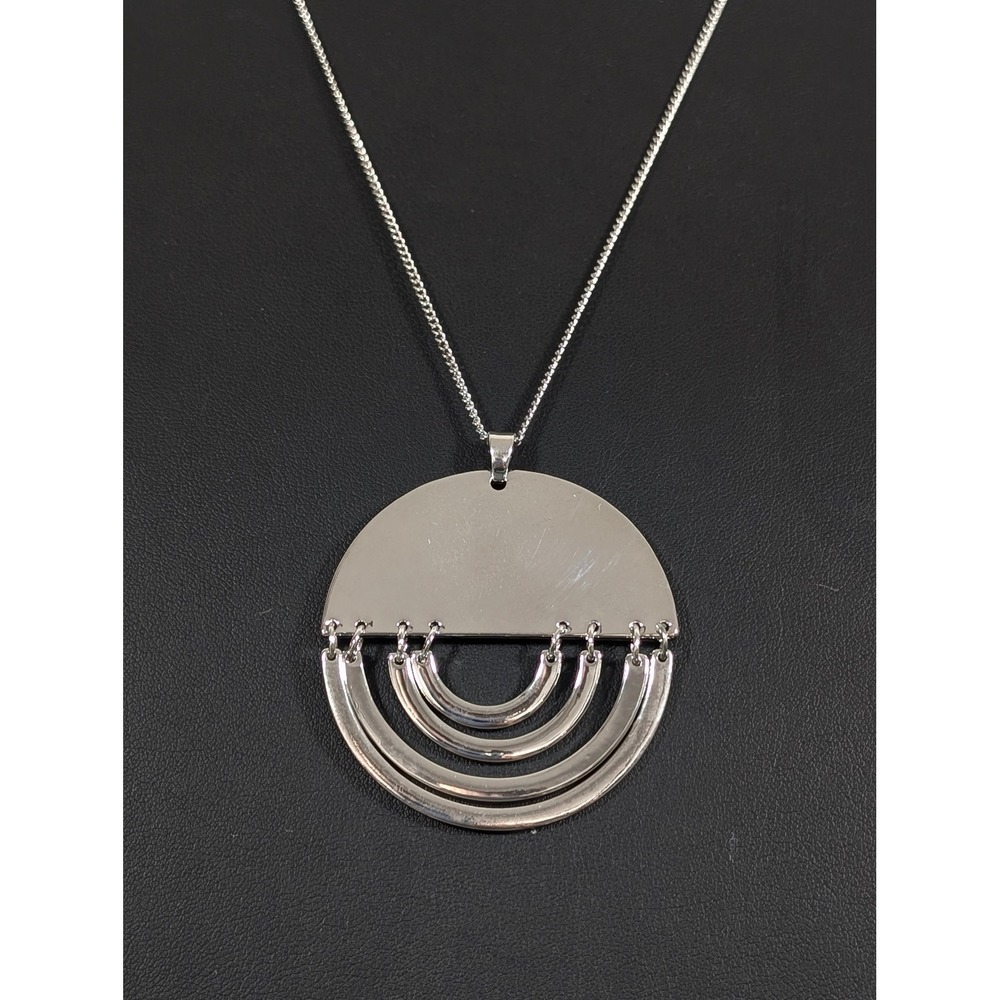 BCBGeneration Silver Tone‎ Geometric Half Moon Circle Pendant Necklace 34" NWT